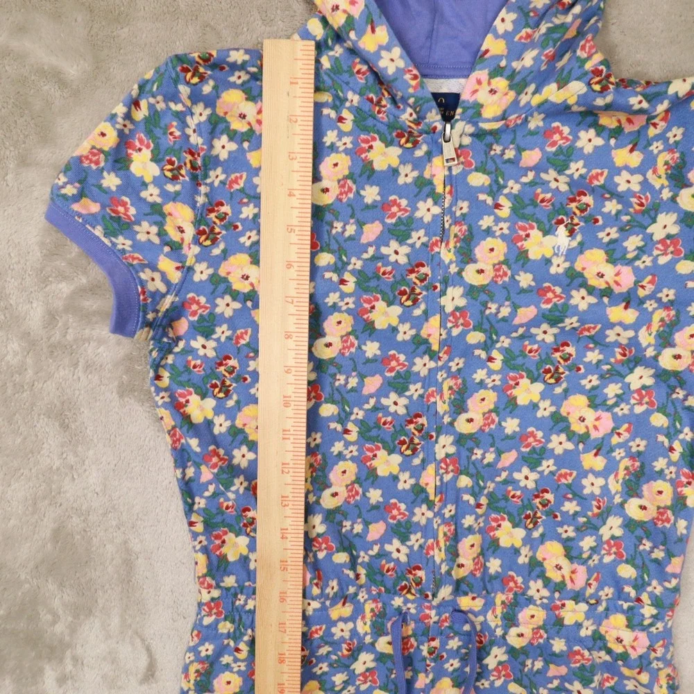 Polo Ralph Lauren‎ Blue Floral Zip Up French Terry Romper Girl's size XL 16 - Picture 8 of 13